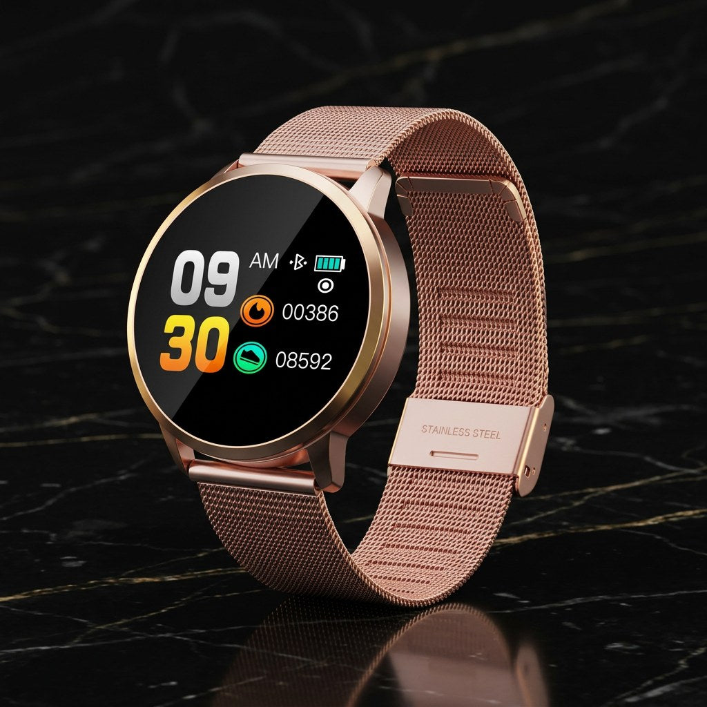AuraTrack Smartwatch – Rose-Gold Wellness & Activity Monitor