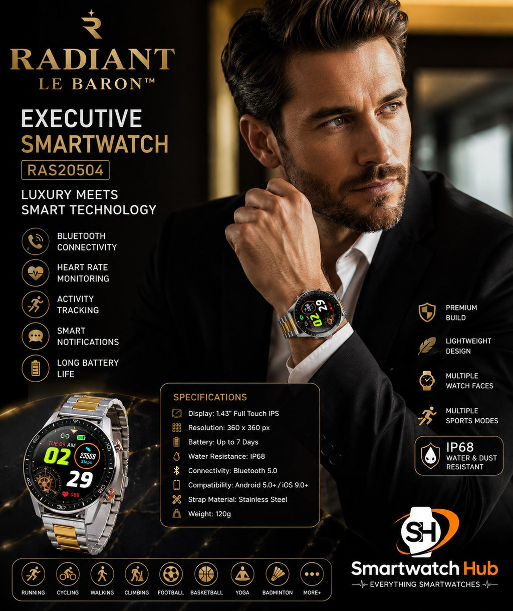 Radiant Le Baron Executive Smartwatch – Gold & Silver Bluetooth Calling Watch