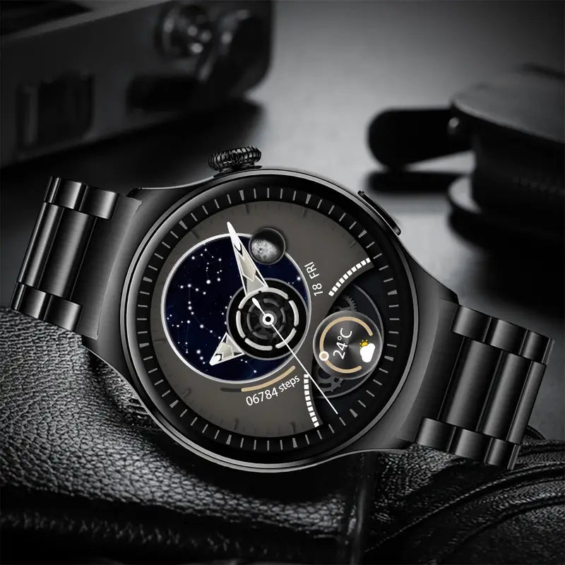Men's Big Screen Smartwatch – Bluetooth Calling, Custom Dials & Fitness Tracker (Black)