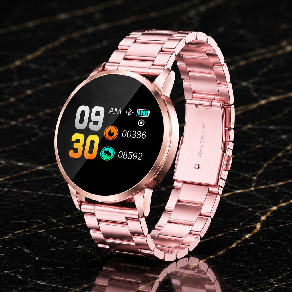 AuraTrack Smartwatch – Rose-Gold Wellness & Activity Monitor