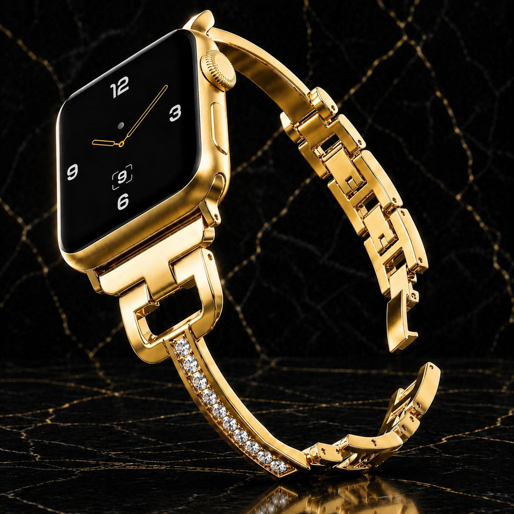 DiamondLink Luxury Crystal Bracelet for Apple Watch – Gold Edition