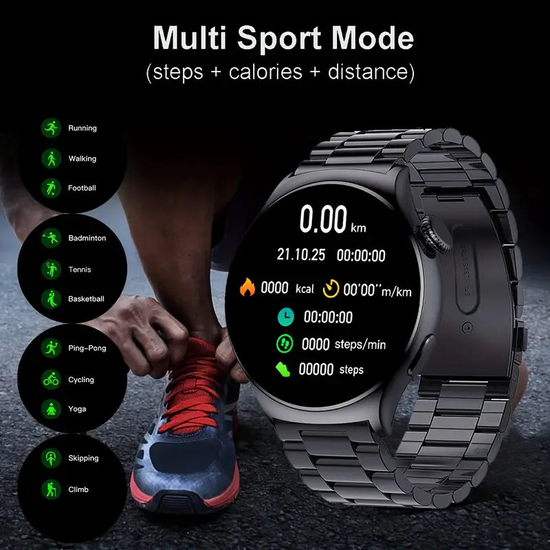 Men's Big Screen Smartwatch – Bluetooth Calling, Custom Dials & Fitness Tracker (Black)