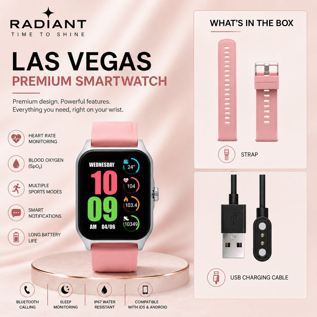 Radiant Elegance Smartwatch – Bluetooth Calling & Activity Tracker (Pink Edition)