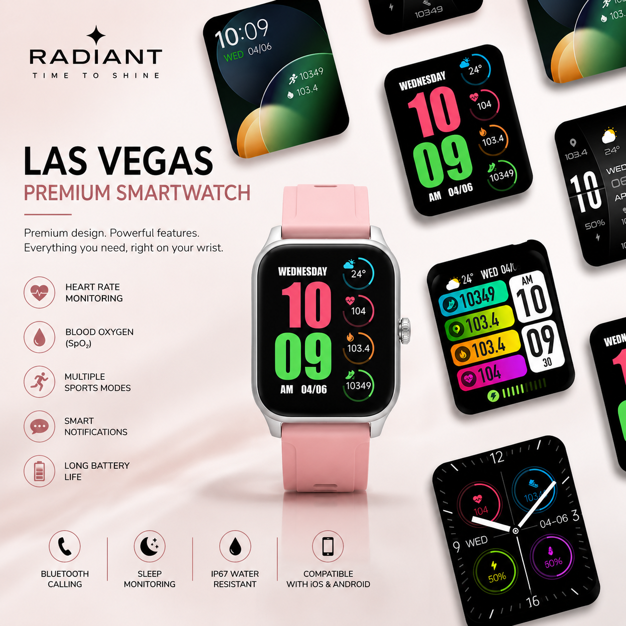 Radiant Elegance Smartwatch – Bluetooth Calling & Activity Tracker (Pink Edition)