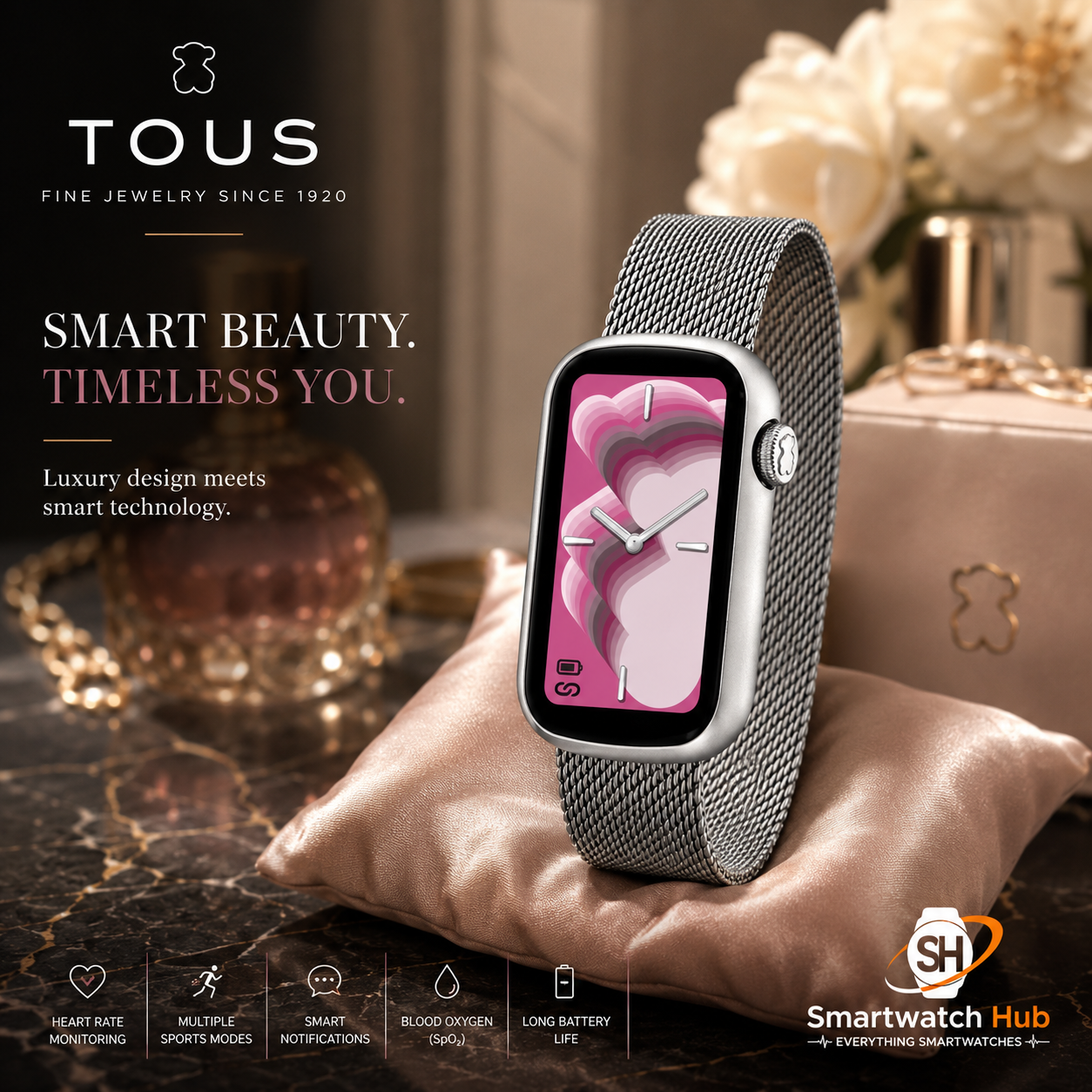 TOUS T-Band Mesh Smartwatch – Elegant Bluetooth Activity Tracker