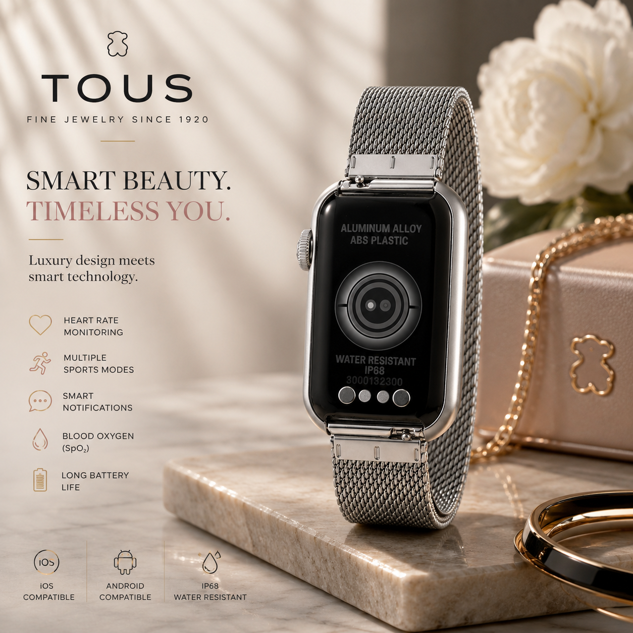 TOUS T-Band Mesh Smartwatch – Elegant Bluetooth Activity Tracker