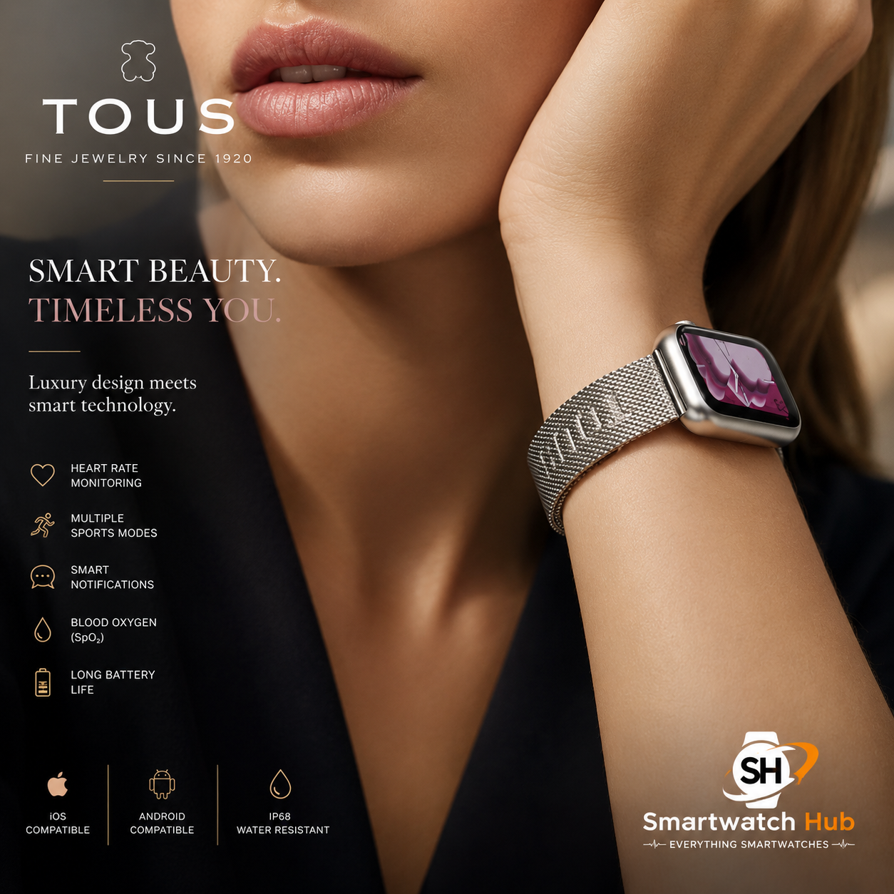 TOUS T-Band Mesh Smartwatch – Elegant Bluetooth Activity Tracker